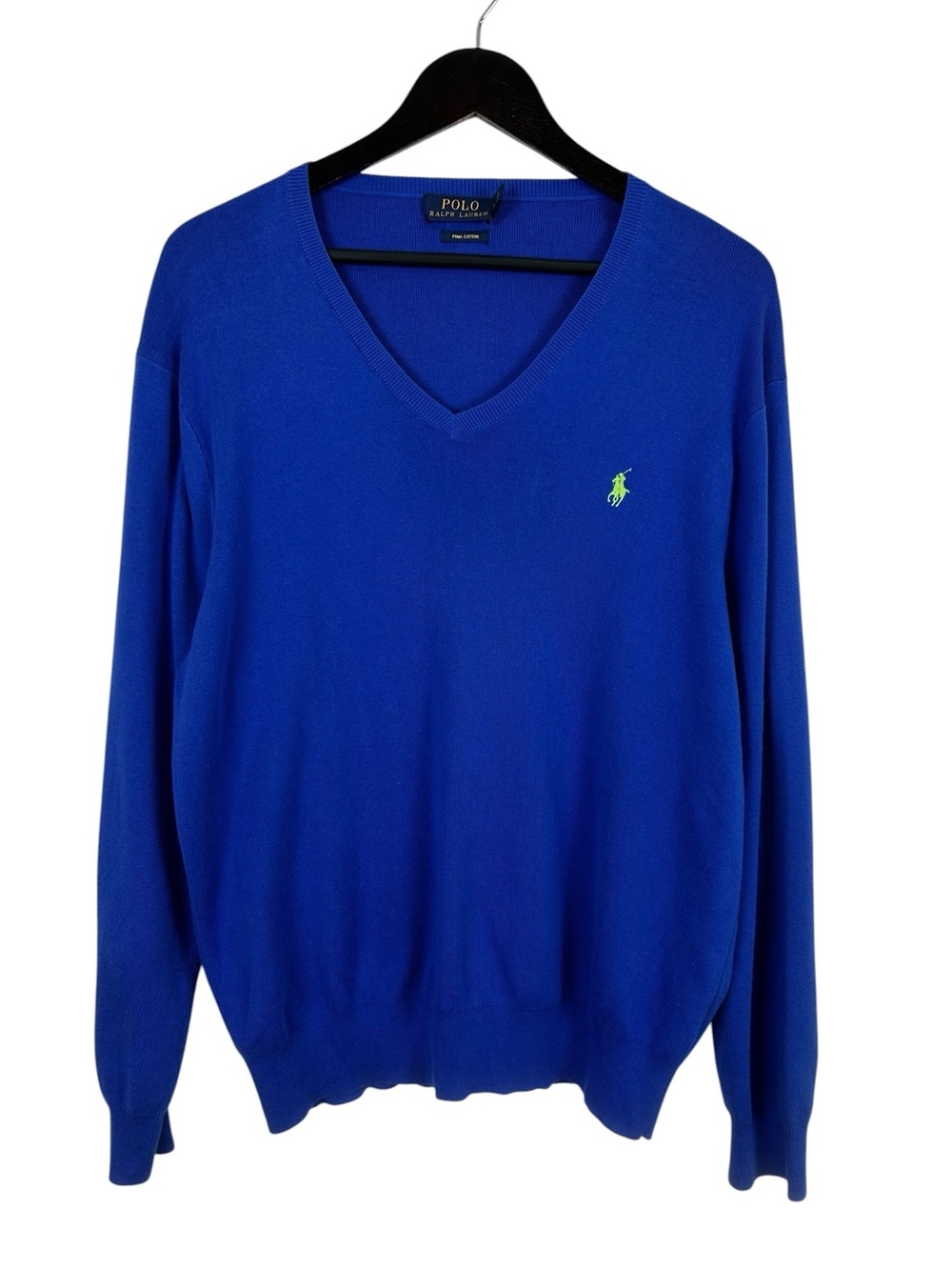 Polo Ralph Lauren Cobalt Blue V-Neck Pima Cotton Sweater Size Large